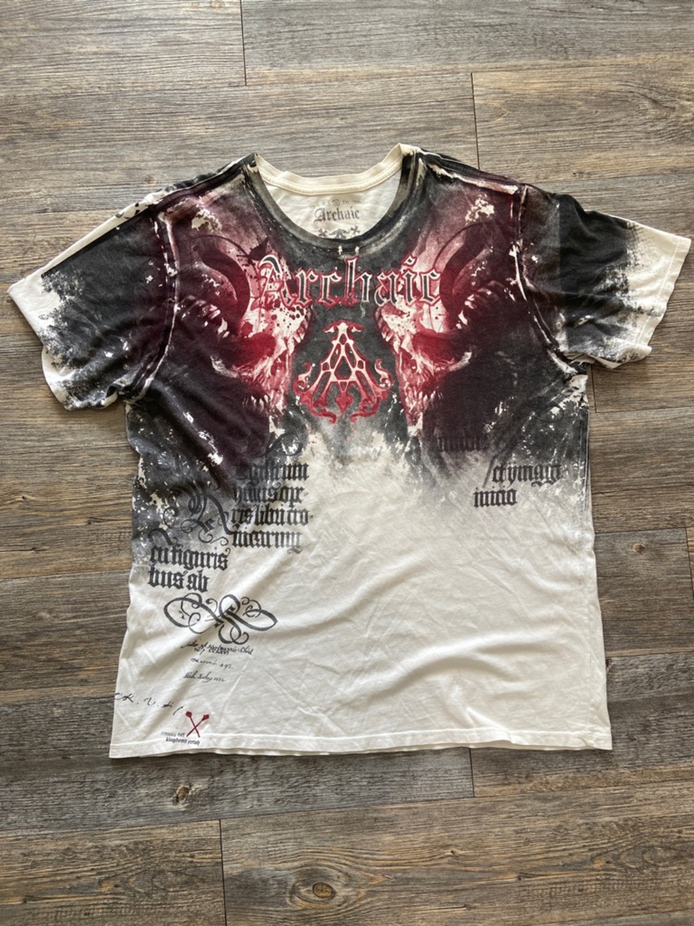 Archaic Men’s Graphic T-Shirt in Black Red  White Affliction Goth Punk Rocker XL